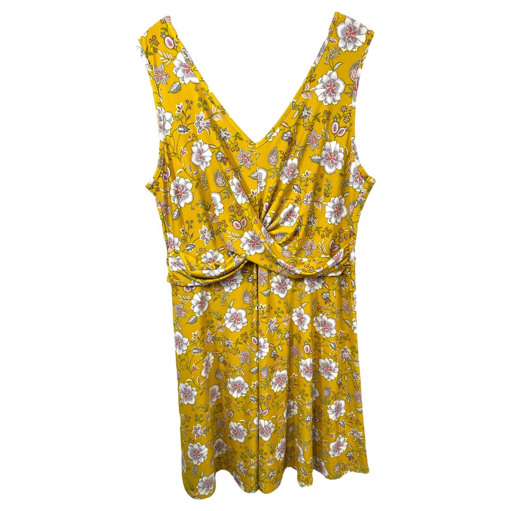 Candies XL‎ Mini Dress Yellow Floral Twist Front Sleeveless Preppy Boho 1039